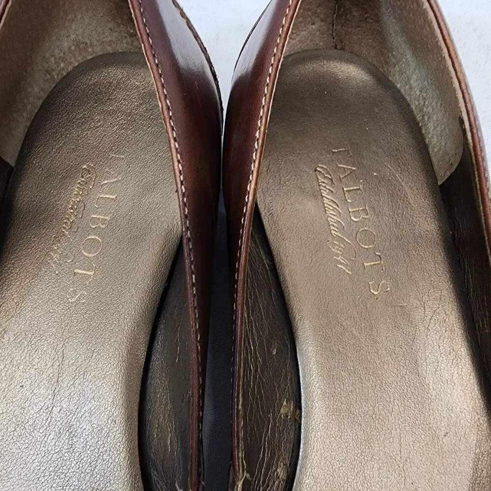 Talbots Ballerina Flats Womens Brown Leather Cap Toe Size 6.5 B Crest Buckle